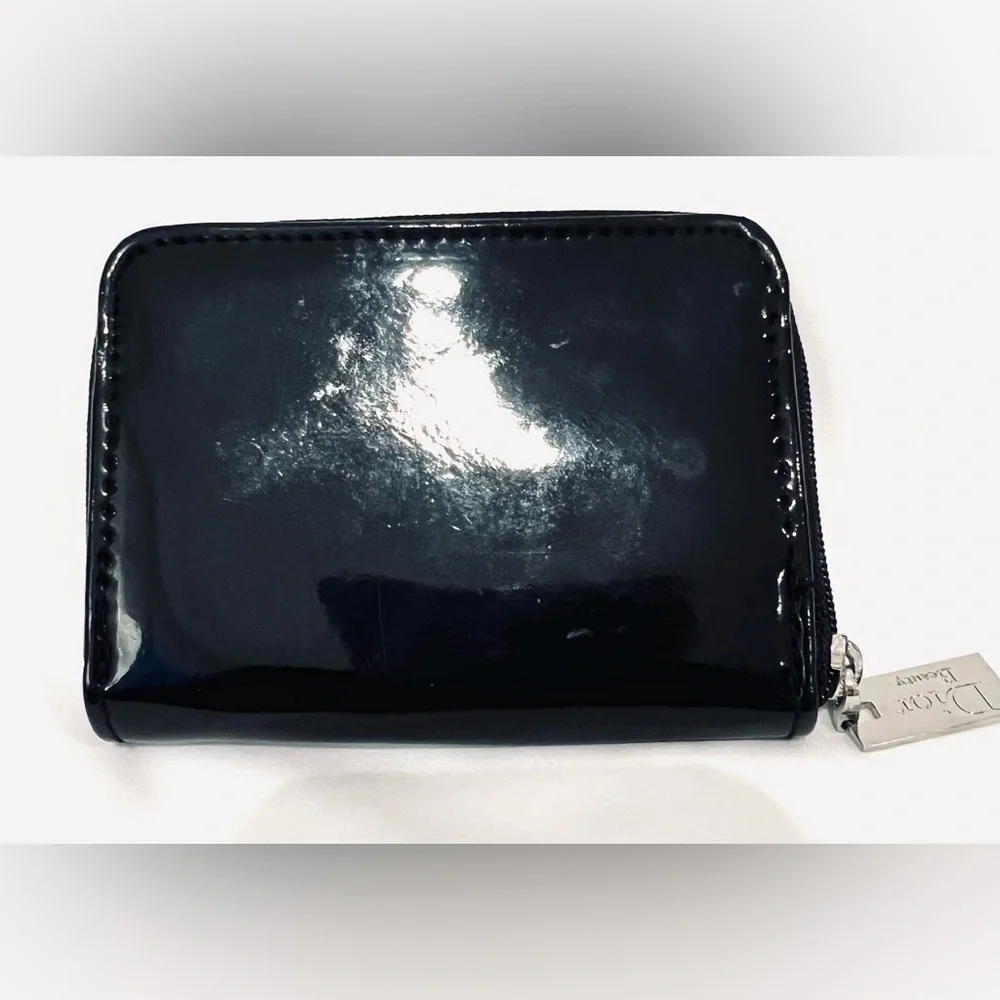 Christian Dior Beauty Wallet Mini Card/Coin Holder BlackPatent Leather Zip Pouch
